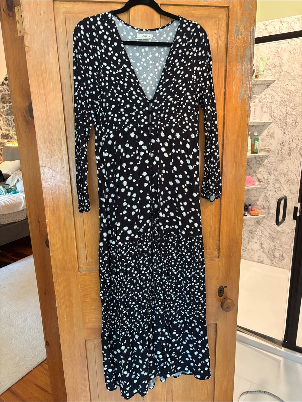 Anthropologie - Maaji Black and White Long-Sleeve Floral Maxi Dress